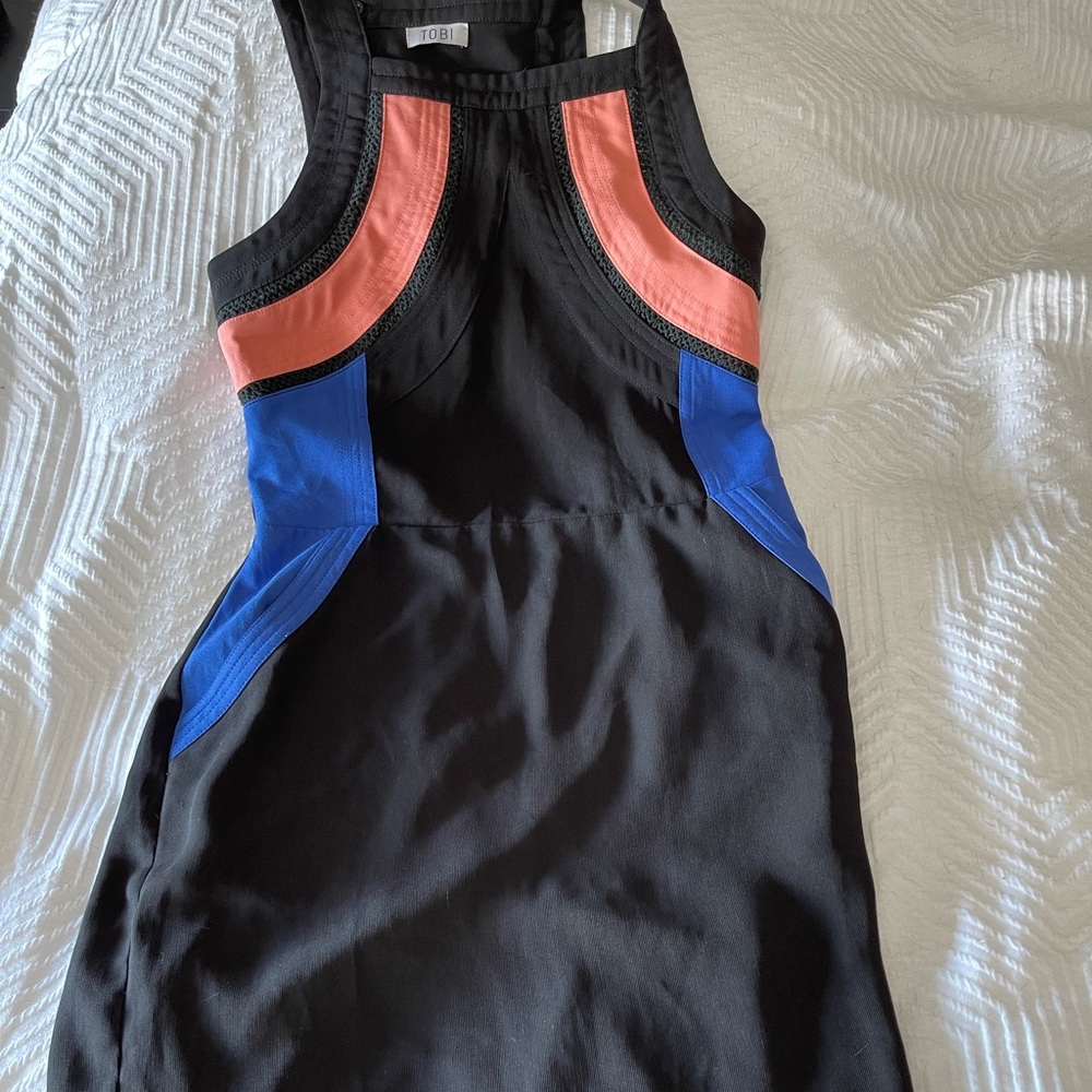 Color block black dress with blue and peach color
